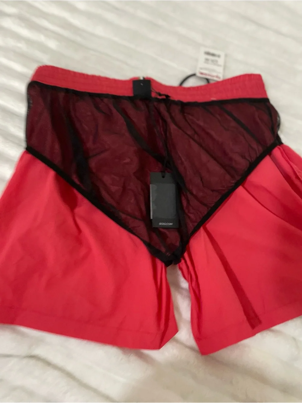 BOSS Men's Coral-Red Swim Trunks with Drawstring